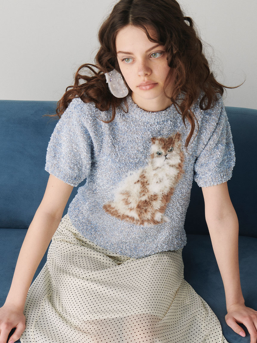 キャットモチーフジャガードニットトップス(ニット)｜トップス｜FURFUR