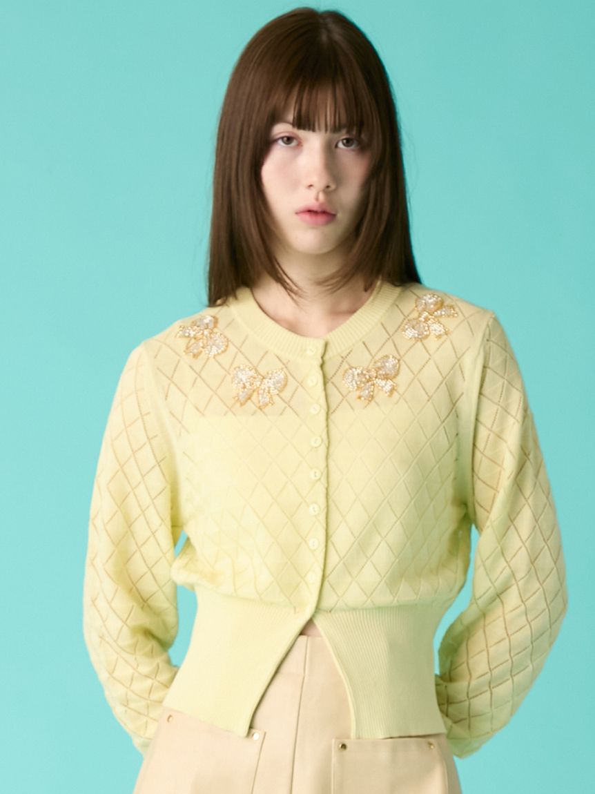 リボンビーズ刺繍アイレットカーディガン(ニット)｜トップス｜FURFUR