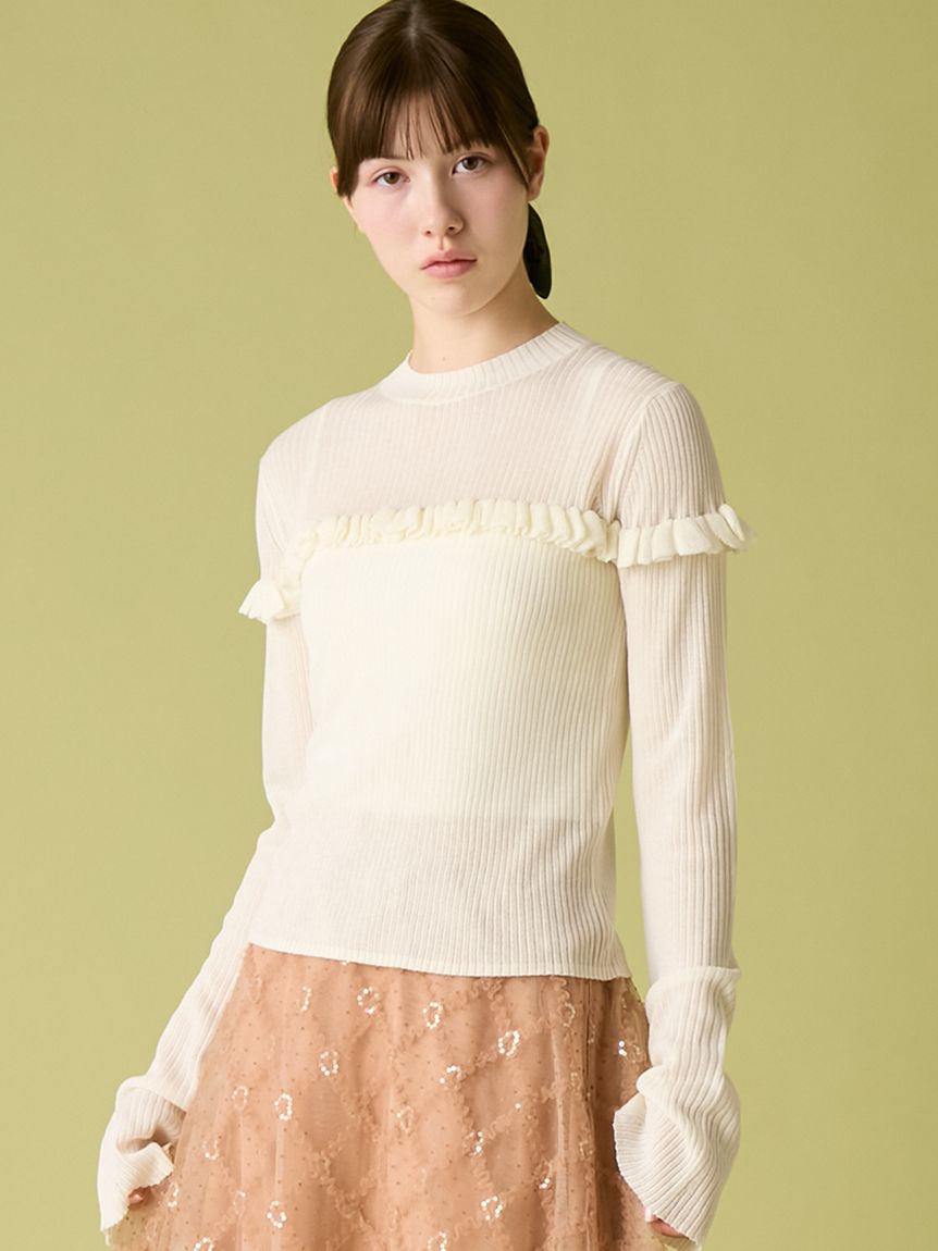 シアーフリルリブプルオーバー(Tシャツ／カットソー)｜トップス