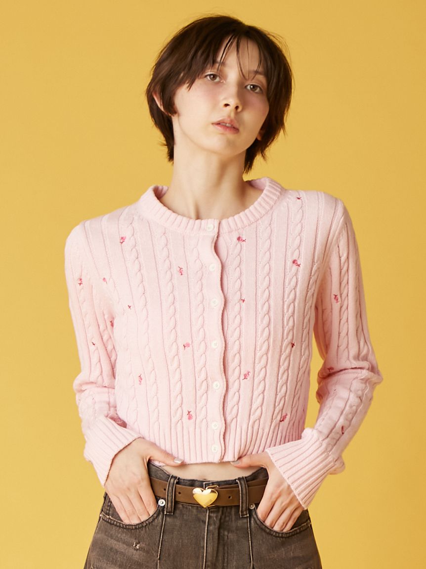 フラワー刺繍ケーブルカーディガン(ニット)｜トップス｜FURFUR（ファー