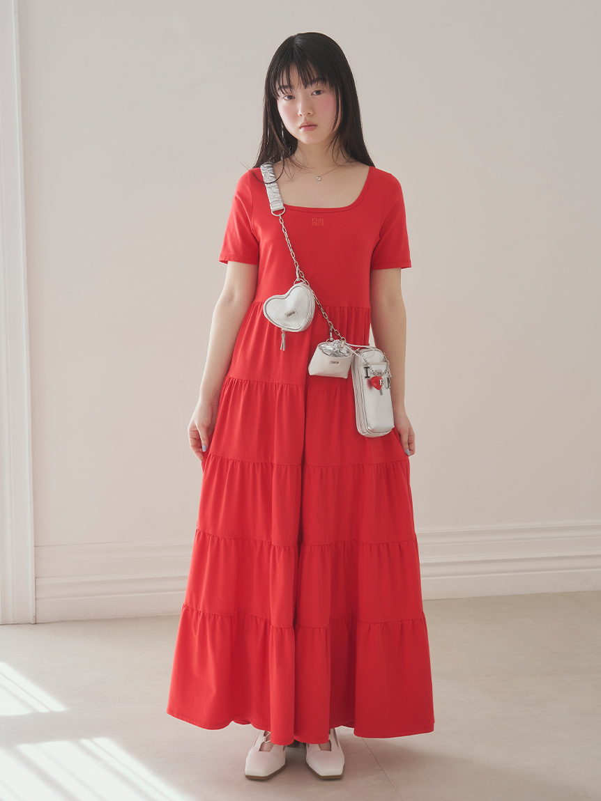 限定サイズ】ロゴ刺繍ティアードカットワンピース(ロング