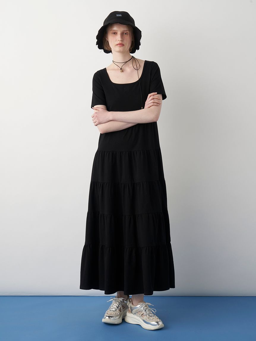 限定サイズ】ロゴ刺繍ティアードカットワンピース(ロング