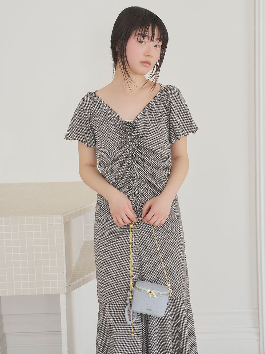 パフスリーブギャザーカットワンピース(ロングワンピース