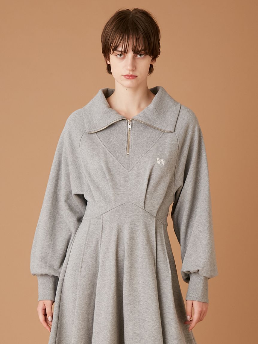 ハーフジップスウェットミニワンピース(ミニワンピース)｜ワンピース