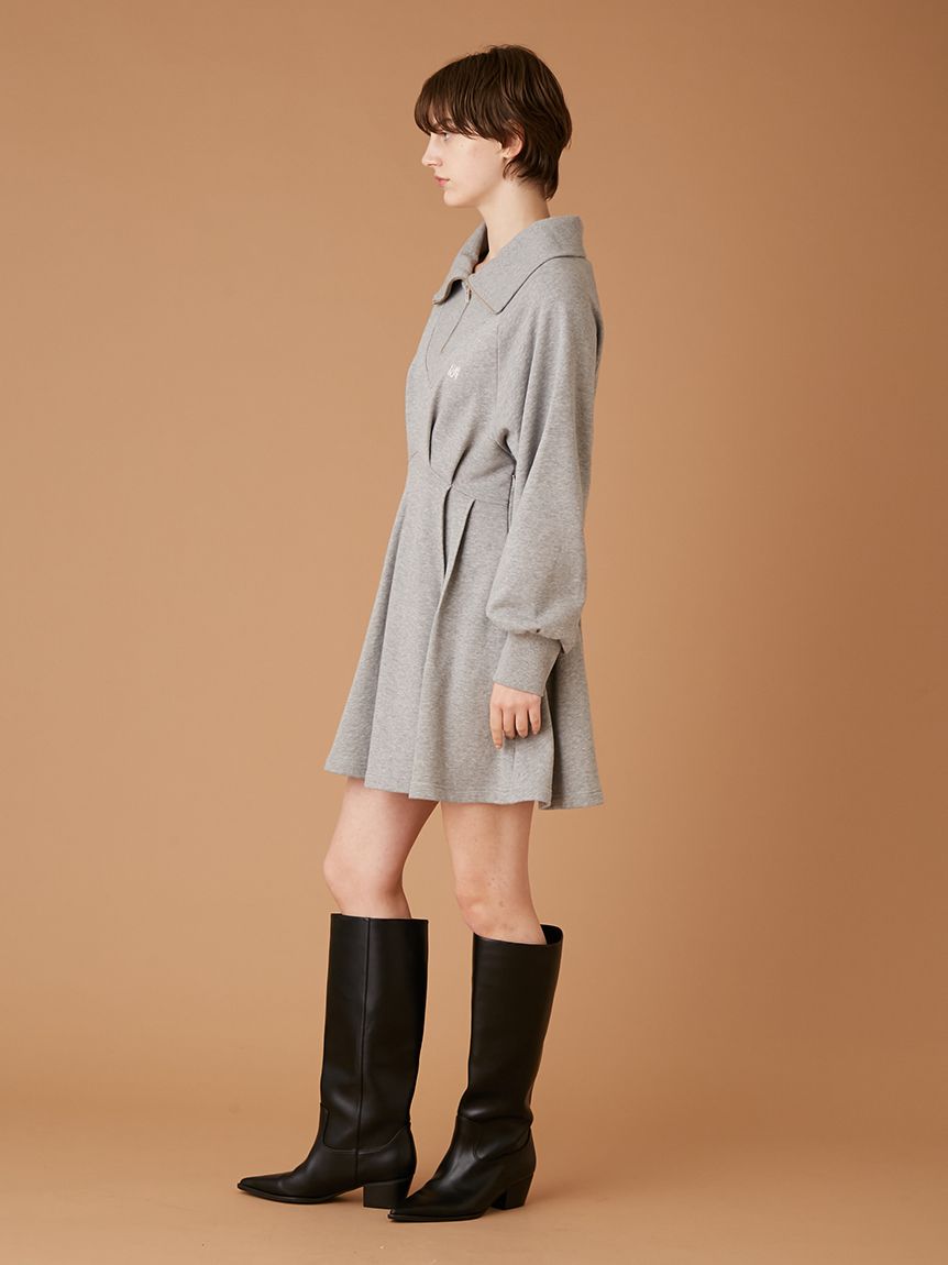 ハーフジップスウェットミニワンピース(ミニワンピース