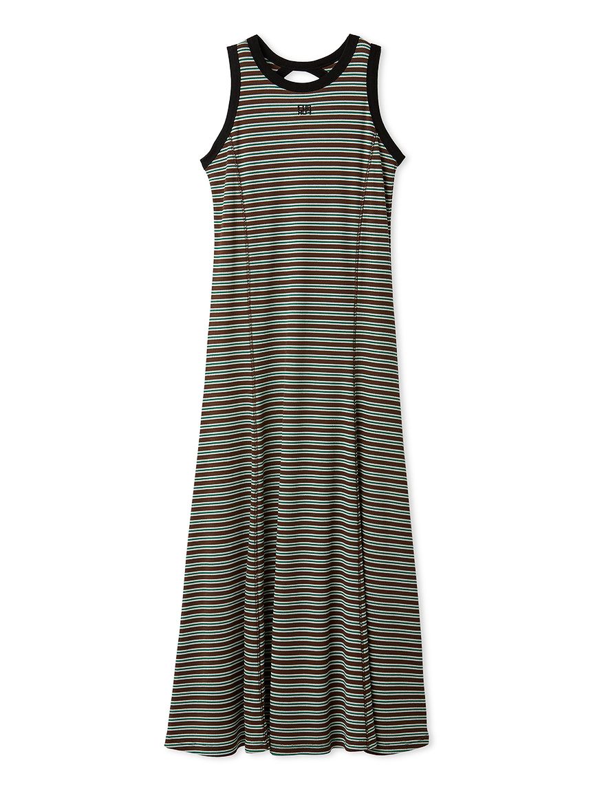 45R　ボーダー　コットン　天竺　ロングワンピース　ロゴプレート　日本製 ESSENTIAL / ボーダーコットン天竺ワンピース DRESS Night STORE