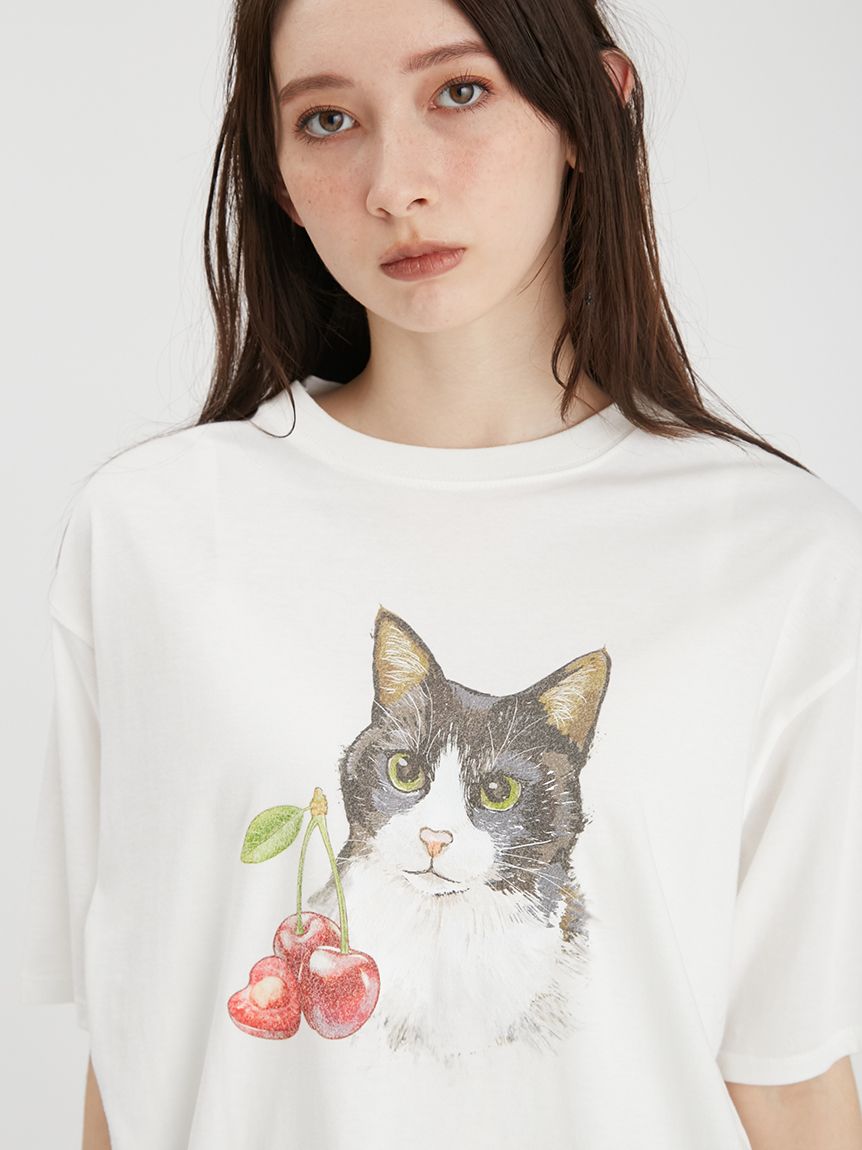 上國料萌衣コラボ】キャットチェリーTシャツ(Tシャツ)｜トップス  