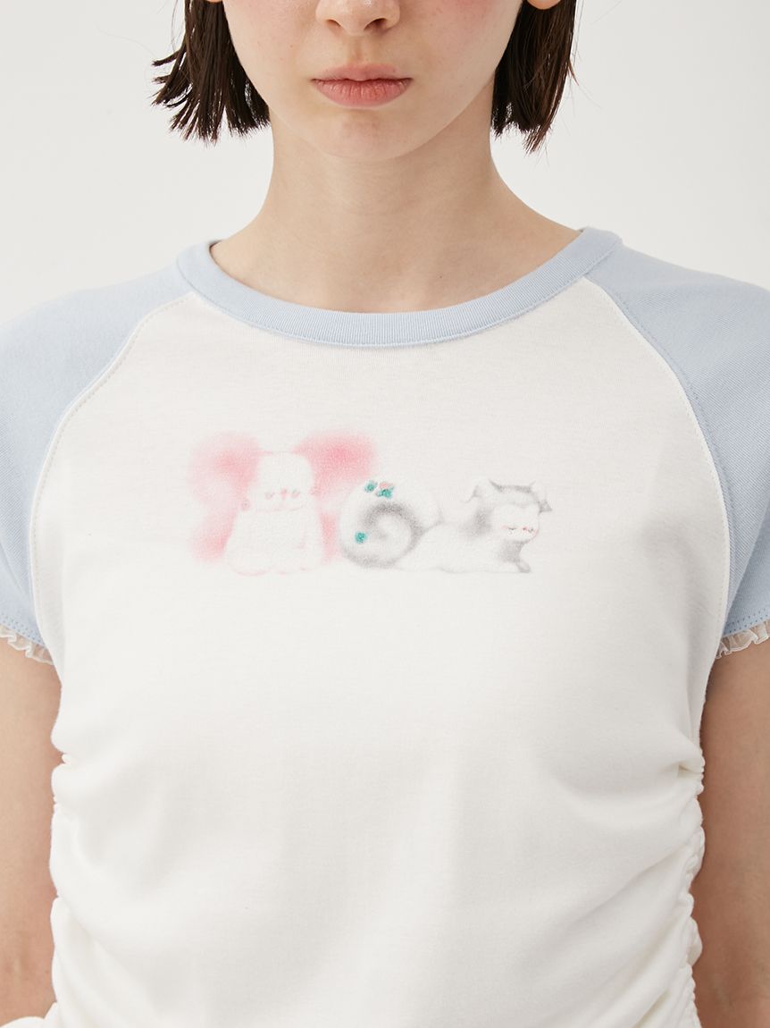 Lizii Lin】ドロストデザインキャットTシャツ(Tシャツ