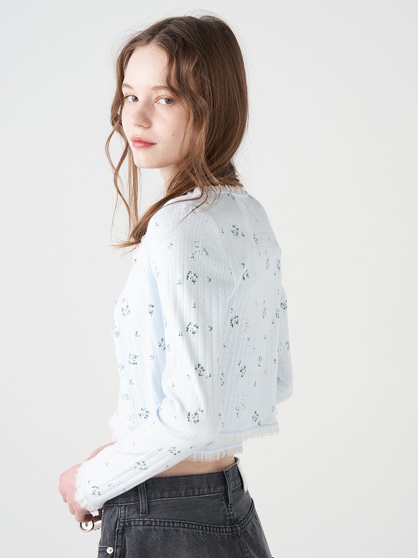 フラワープリントカーディガン(Tシャツ／カットソー)｜トップス