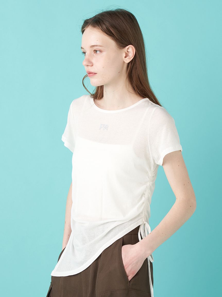 【Fifi&Romeo/フィフィ&ロメオ】カップデザインカットソー ピンク XS WEB限定カラー】クリスタルロゴアシンメトリーTシャツ(Tシャツ