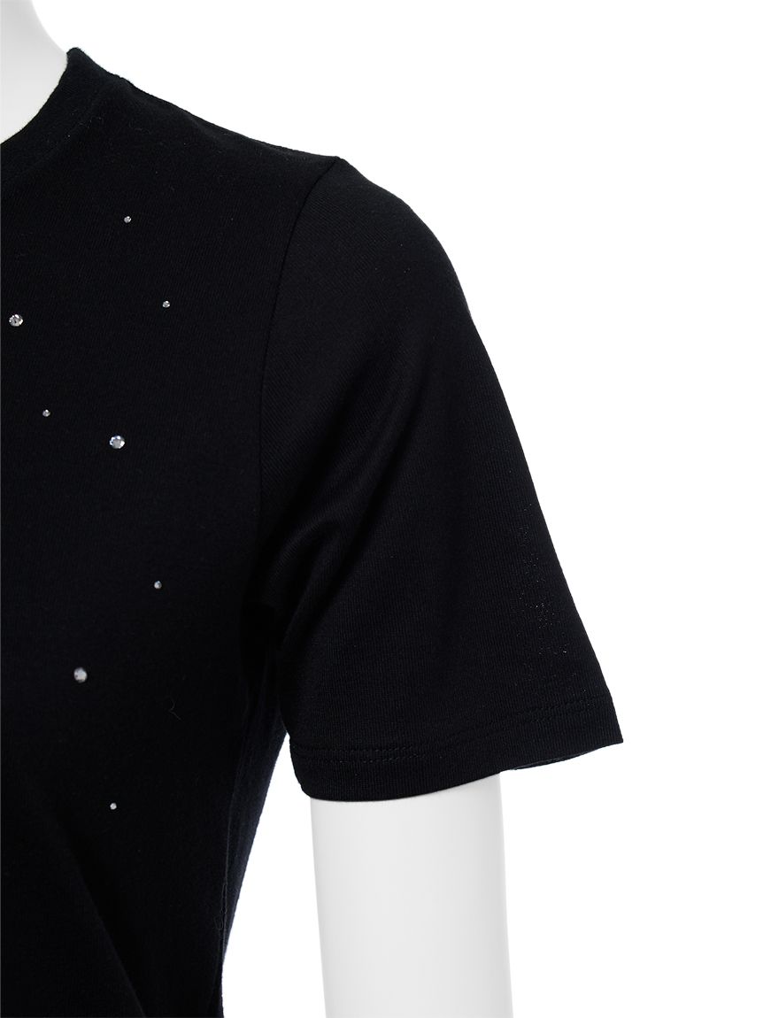 furfur ビジュー付きロゴ刺繍Tシャツ ホワイト WEB限定】ビジュー付きロゴ刺繍Tシャツ(Tシャツ／カットソー