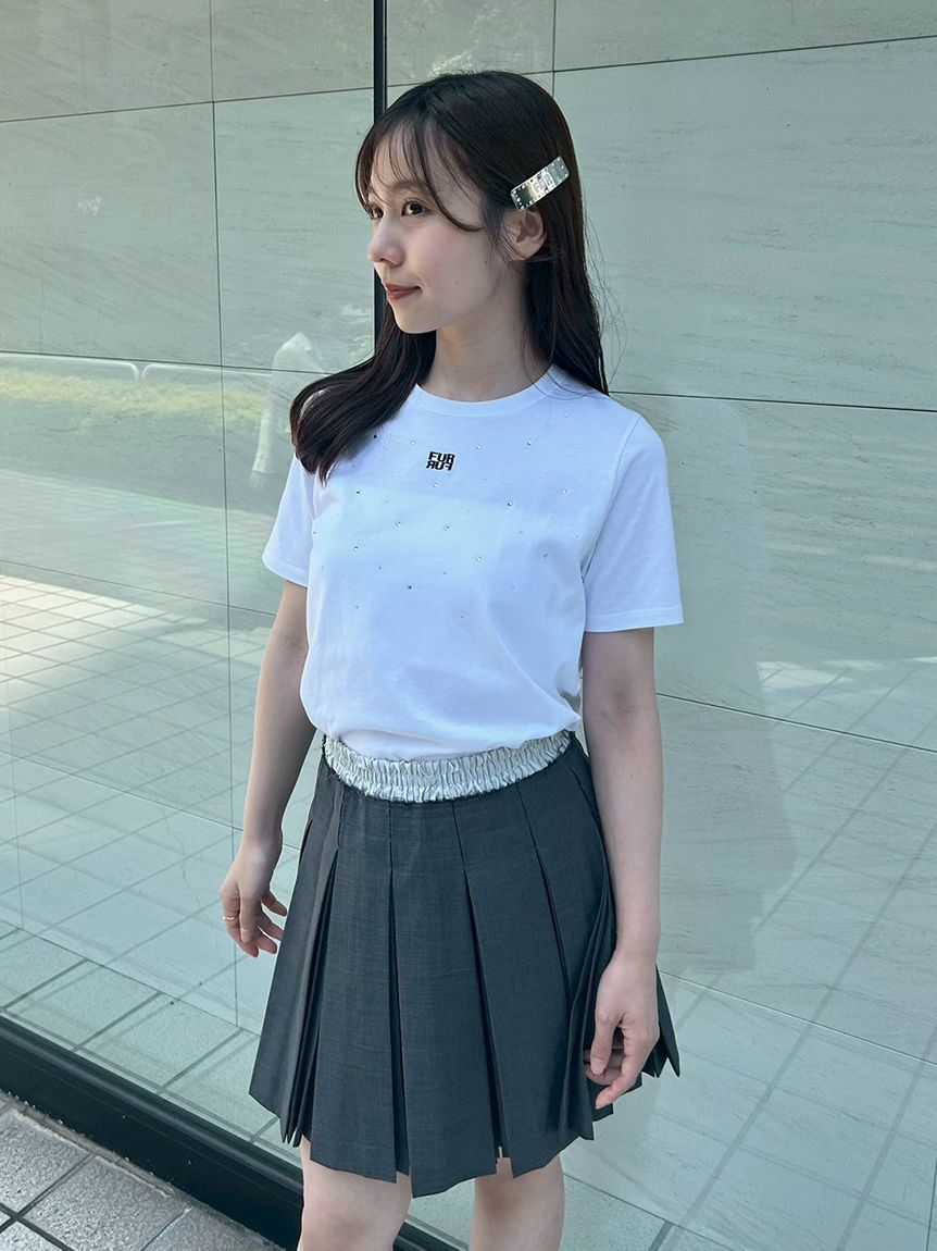 furfur ビジュー付きロゴ刺繍Tシャツ ホワイト furfur ビジュー付きロゴ刺繍Tシャツ ホワイト