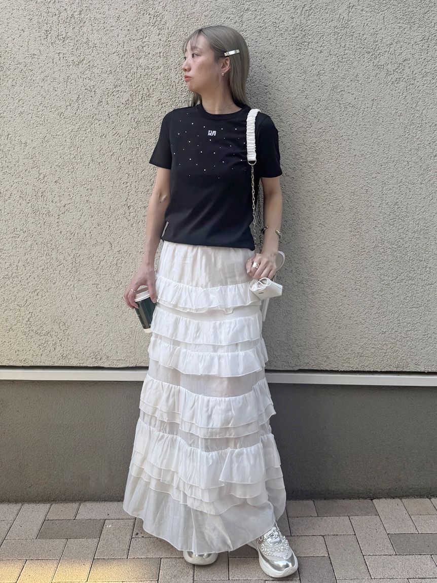 furfur ビジュー付きロゴ刺繍Tシャツ ホワイト furfur ビジュー付きロゴ刺繍Tシャツ ホワイト