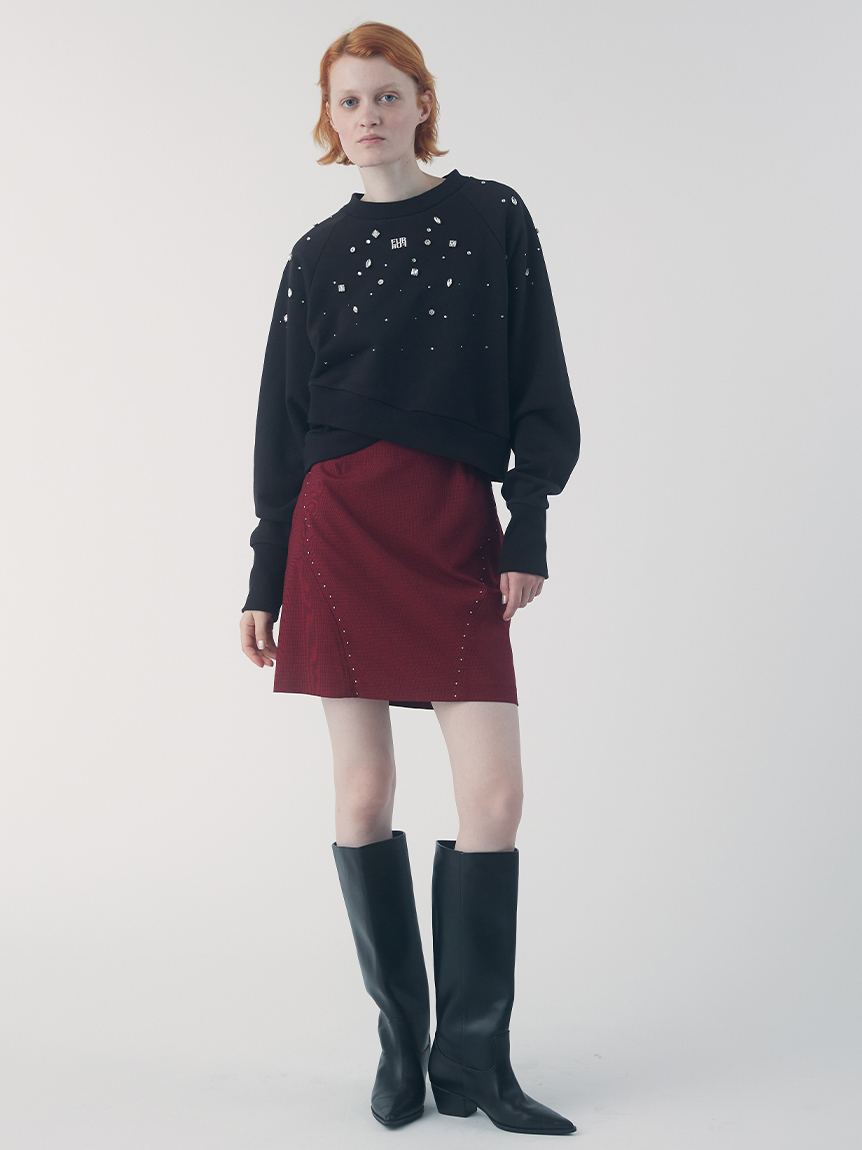 45R ジンバブエコットン　ピンク刺繍ロゴ ビジュー付きロゴ刺繍スウェット(スウェット)｜トップス｜FURFUR