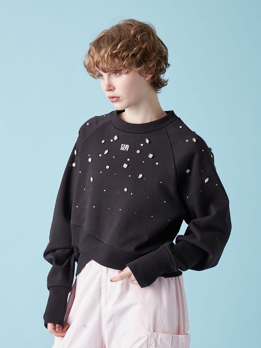 り*ん様 今季新作furfur☆ビジュー付きロゴ刺繍スウェット☆ブラック ビジュー付きロゴ刺繍スウェット(スウェット)｜トップス｜FURFUR