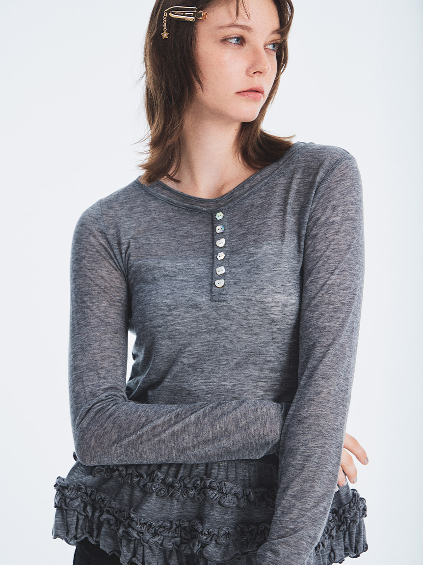 裾フリルジャージートップス(Tシャツ／カットソー)｜トップス｜FURFUR