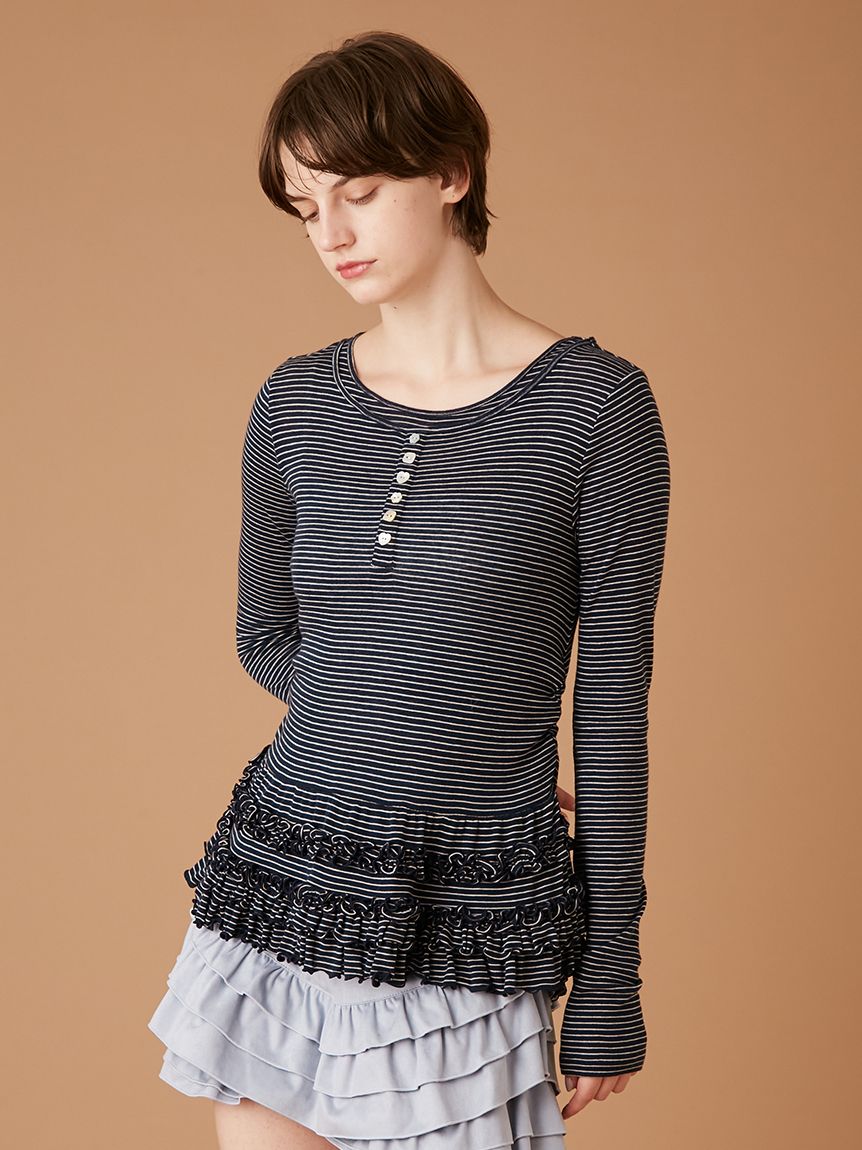 裾フリルジャージートップス(Tシャツ／カットソー)｜トップス｜FURFUR
