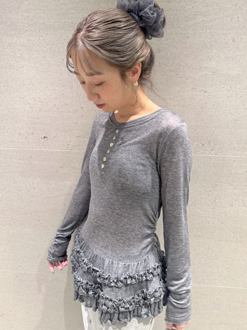 裾フリルジャージートップス(Tシャツ／カットソー)｜トップス｜FURFUR