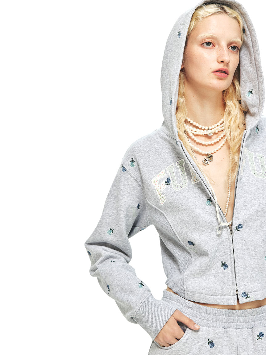フラワー刺繍ジップアップフーディー(スウェット)｜トップス｜FURFUR