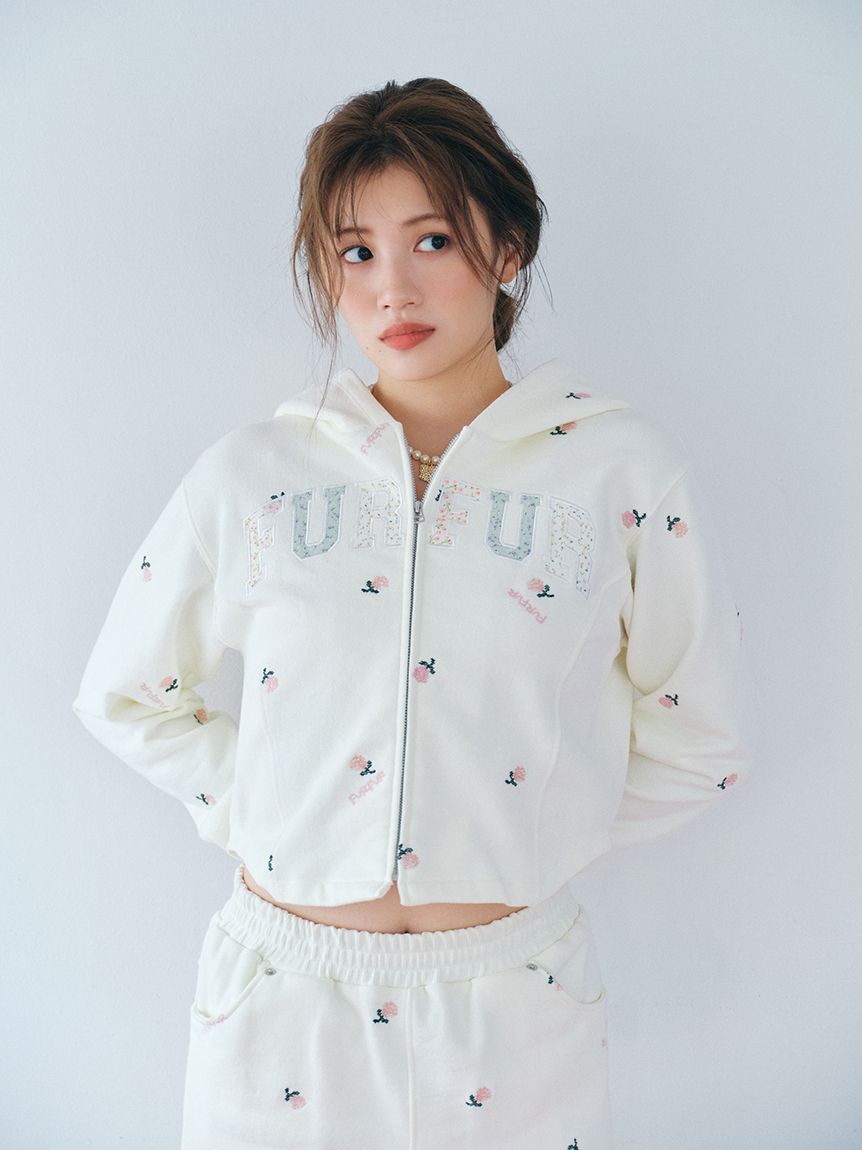 フラワー刺繍ジップアップフーディー(スウェット)｜トップス｜FURFUR