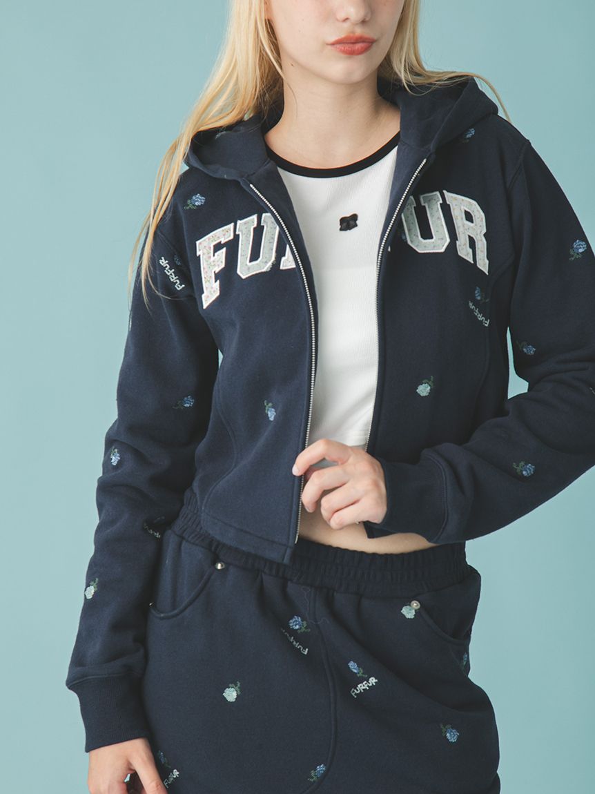 フラワー刺繍ジップアップフーディー(スウェット)｜トップス｜FURFUR