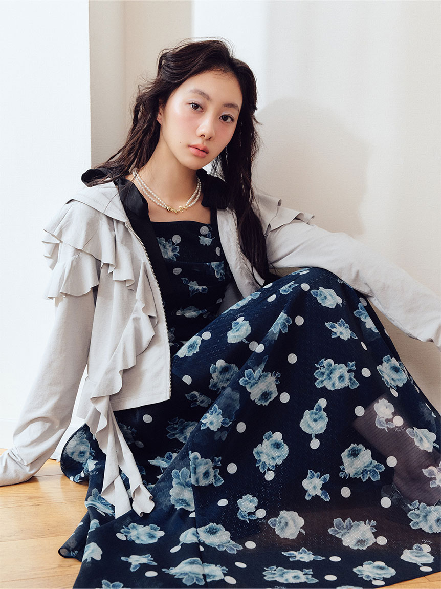 美品 jacadi フリル フード付き ファスナー パーカー 紺 ネイビー ハートモチーフフリルパーカー(スウェット)｜トップス｜FURFUR（ファー
