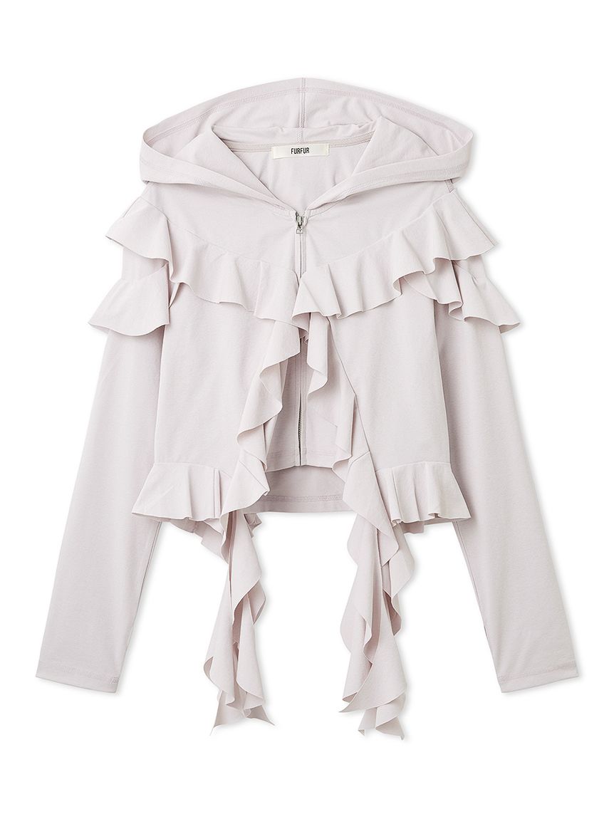 【新品未使用】FURFUR♡UVカットフリルパーカー ラベンダー UVカット】フリルパーカー〈マシンウォッシャブル〉(カーディガン