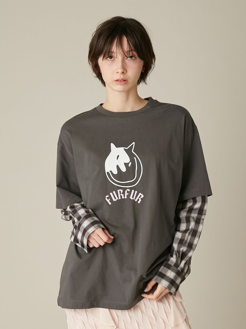 フェイクレイヤードキャットTシャツ(Tシャツ／カットソー)｜トップス