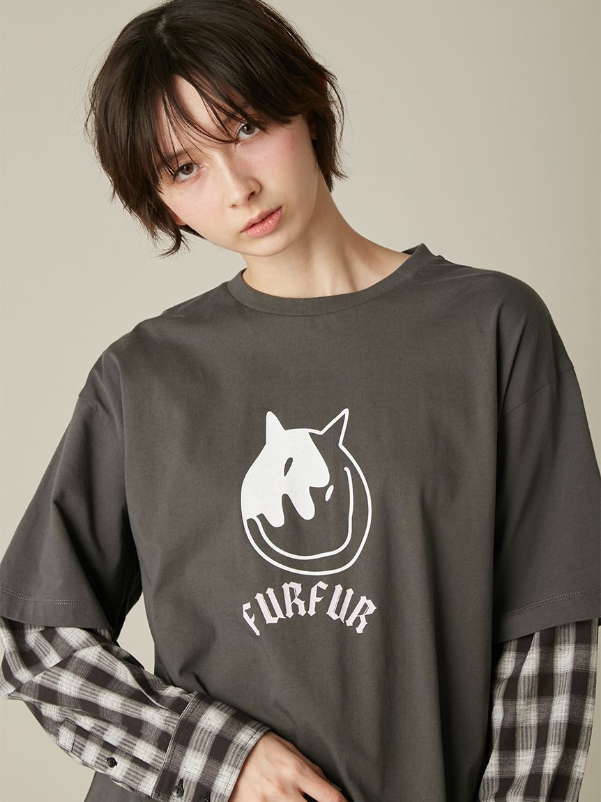 フェイクレイヤードキャットTシャツ(Tシャツ／カットソー)｜トップス