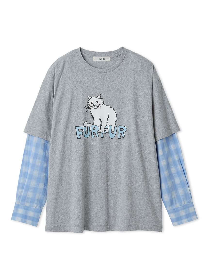 t出品 フェイクレイヤードキャットTシャツ(Tシャツ／カットソー)｜トップス