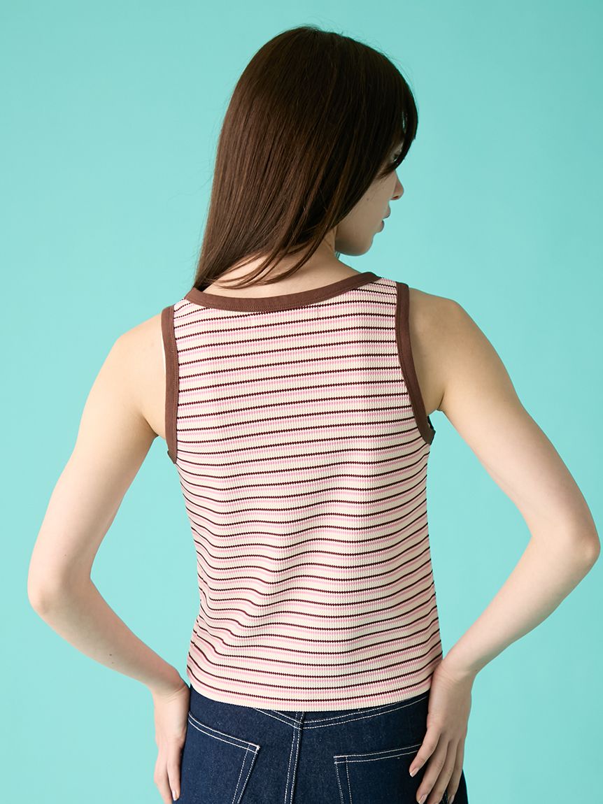 ロゴ刺繍ボーダータンクトップ(Tシャツ／カットソー)｜トップス