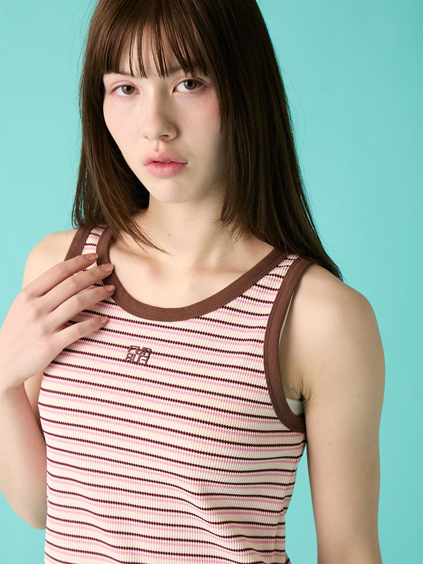 ロゴ刺繍ボーダータンクトップ(Tシャツ/カットソー)|トップス ロゴ刺繍ボーダータンクトップ(Tシャツ/カットソー)|トップス