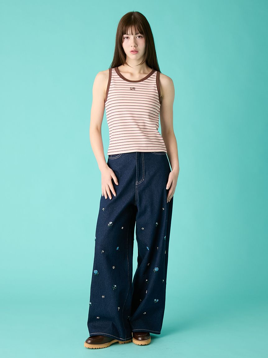 ロゴ刺繍ボーダータンクトップ(Tシャツ/カットソー)|トップス ロゴ刺繍ボーダータンクトップ(Tシャツ/カットソー)|トップス