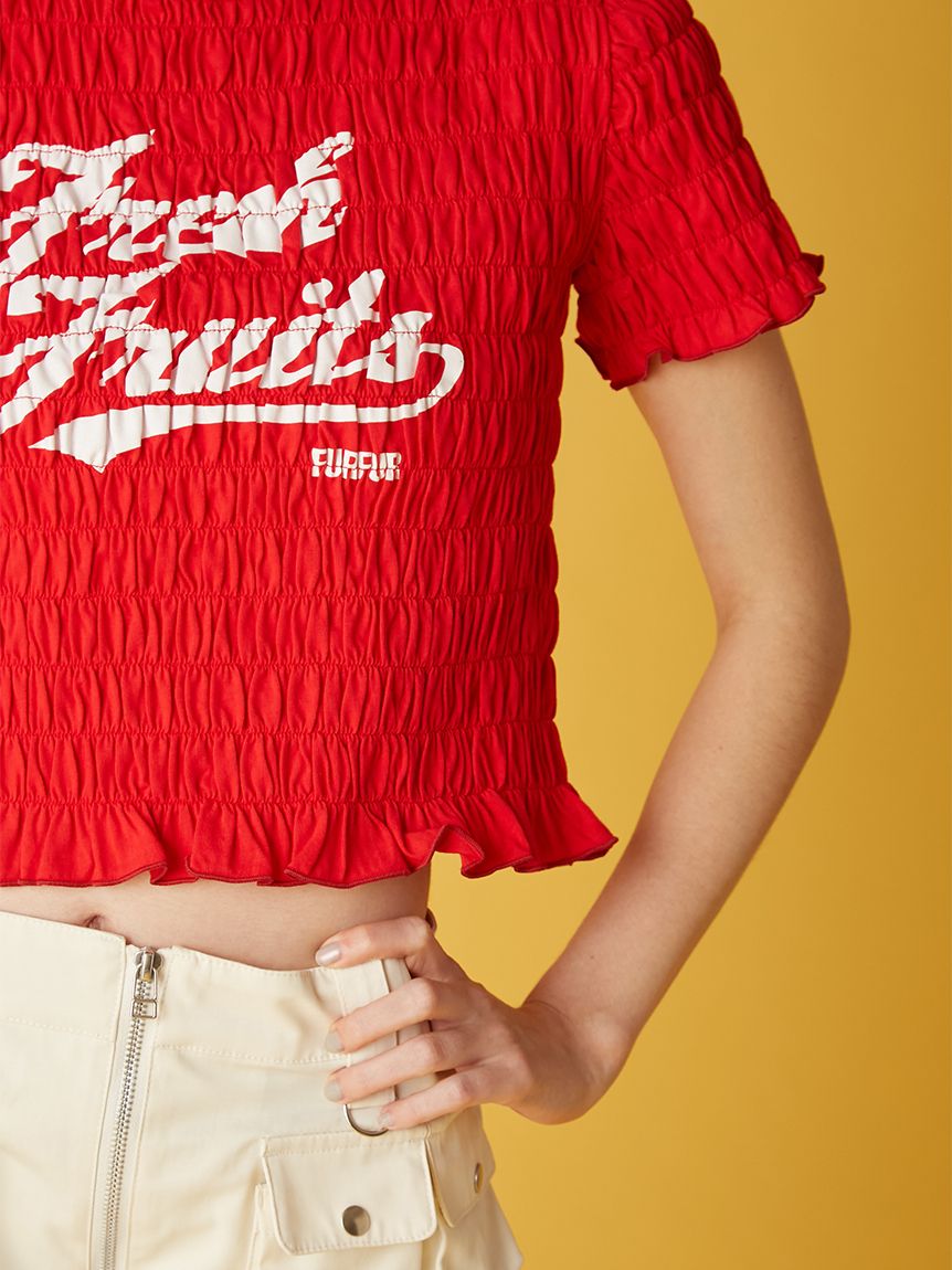♥出品 フルーツモチーフシャーリングTシャツ(Tシャツ／カットソー)｜トップス