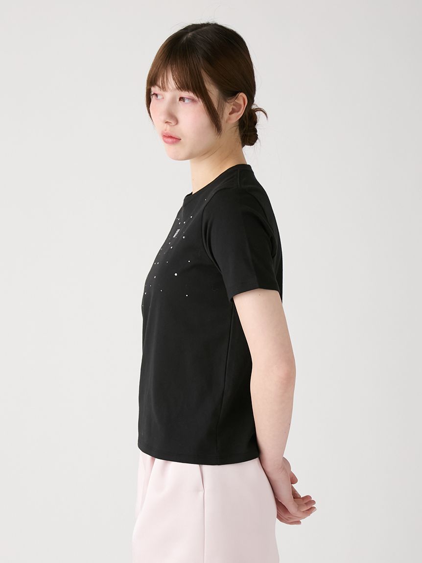 ラインストーンロゴ刺繍Tシャツ(Tシャツ／カットソー)｜トップス