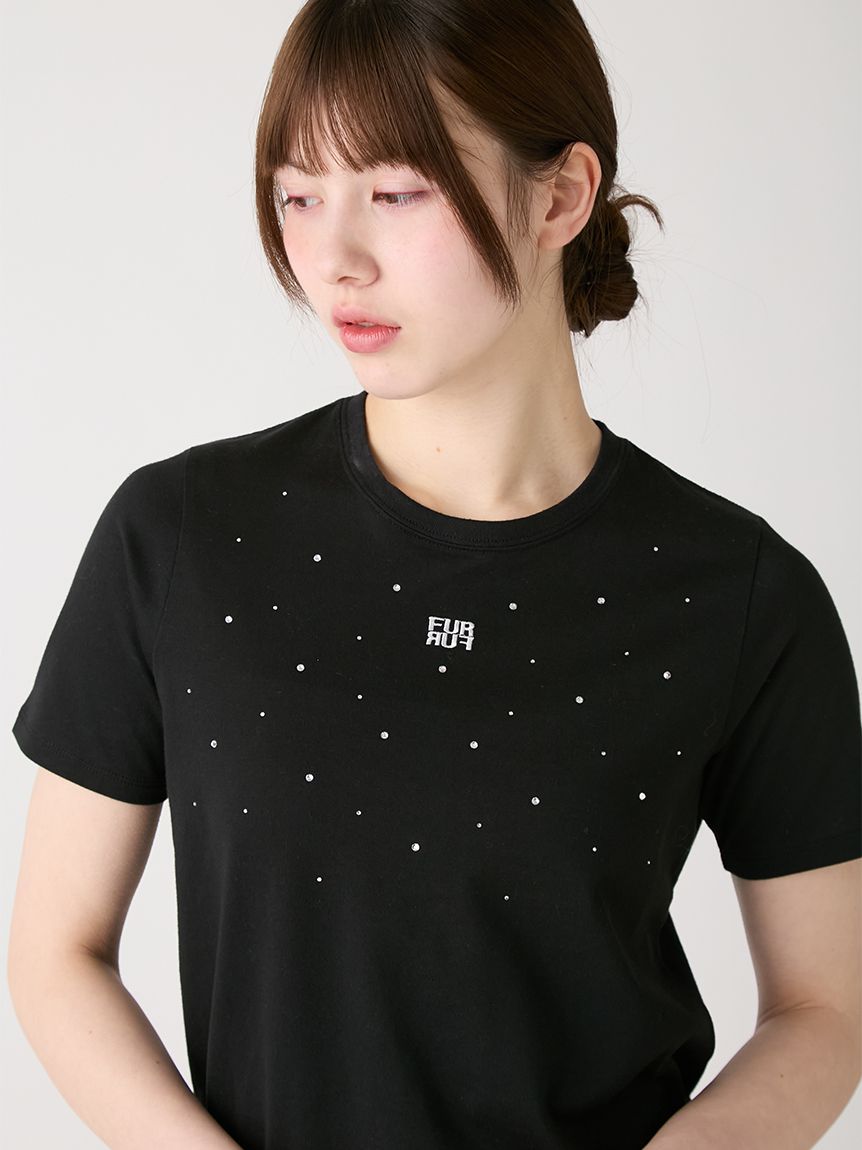 ラインストーンロゴ刺繍Tシャツ(Tシャツ／カットソー)｜トップス