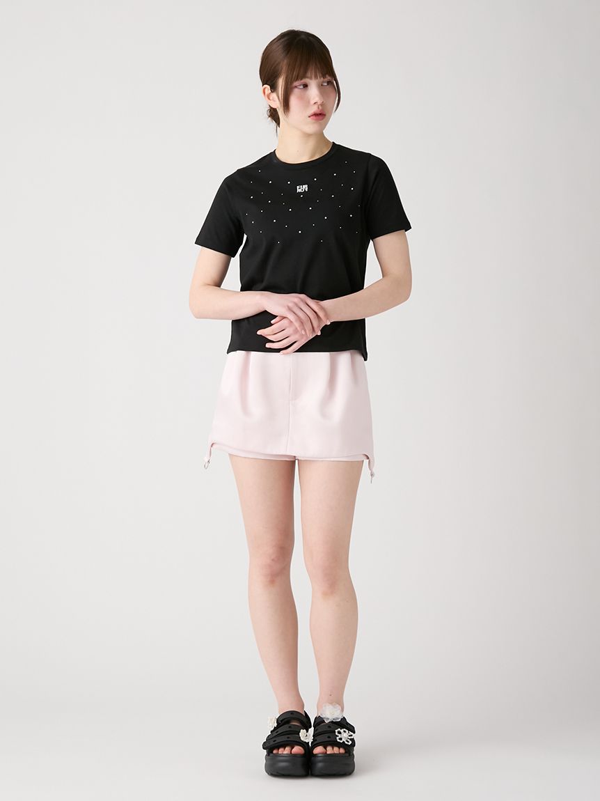 ラインストーンロゴ刺繍Tシャツ(Tシャツ／カットソー)｜トップス