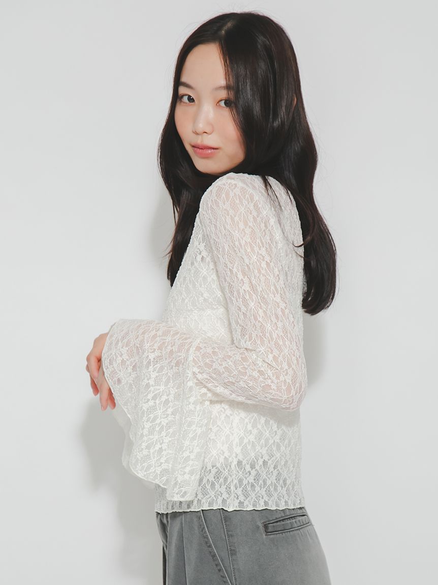 フレアスリーブレースカットプルオーバー(Tシャツ・カットソー)｜TOPS
