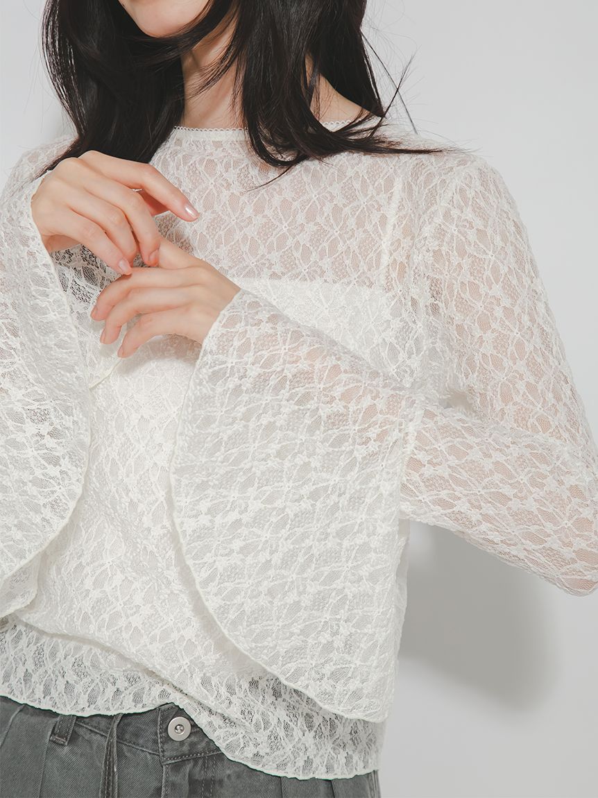 フレアスリーブレースカットプルオーバー(Tシャツ・カットソー)｜TOPS