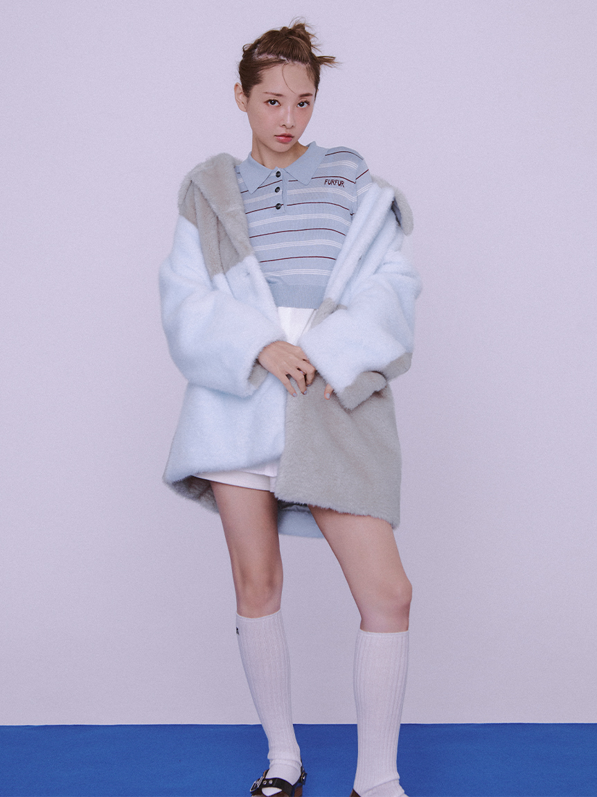 FURFUR エコファーコート ベージュ系 パッチワーク オフィシャルサイト限定カラー】パッチワークエコファーミドル