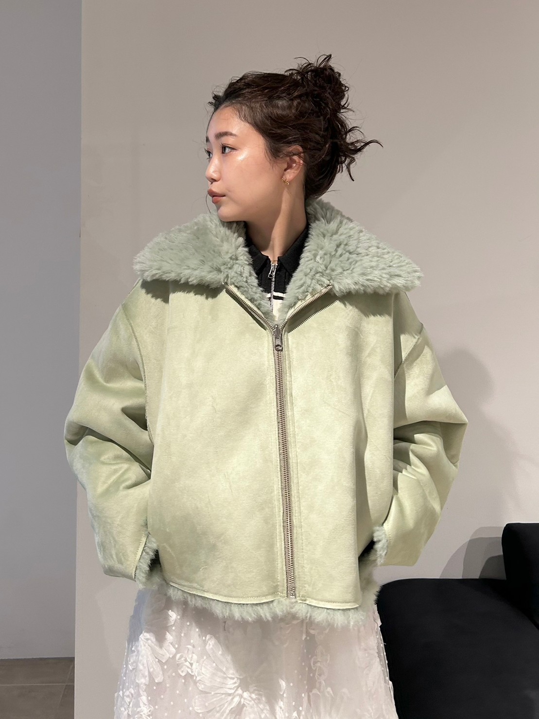 透け感なし【未使用】FURFUR エコファーリバーシブルブルゾン