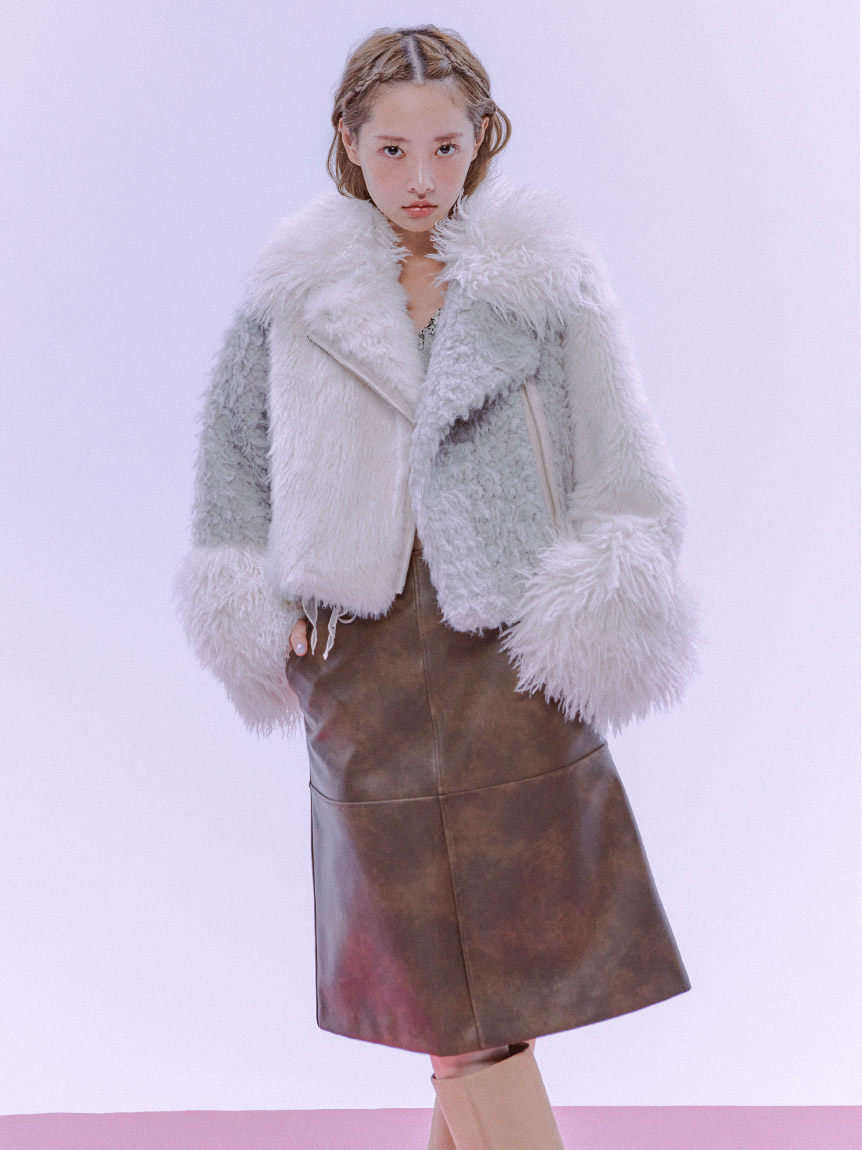 の*の様 【新品】FUR FUR エコファーライダースジャケット PNK フリー ファーファー FURFUR エコファーライダースジャケット （PNK