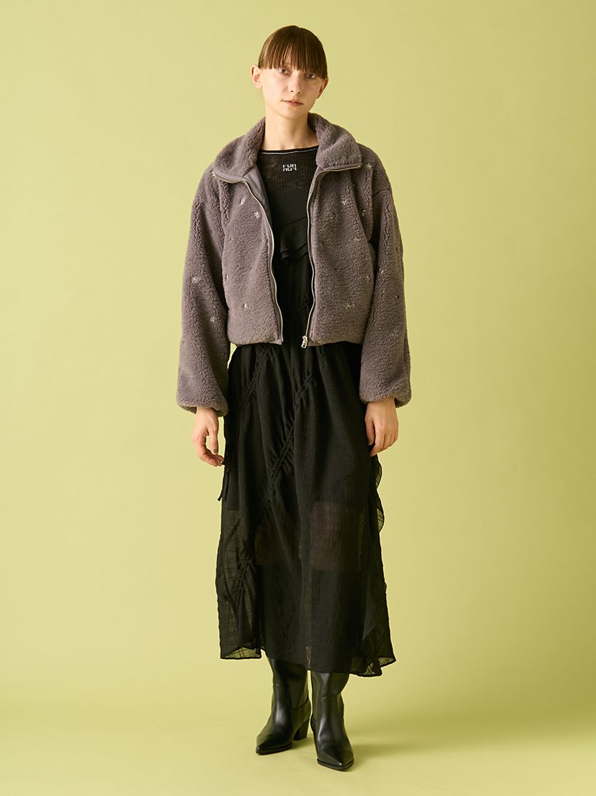 フラワービーズ刺繍ボアブルゾン(ジャケット)｜アウター｜FURFUR