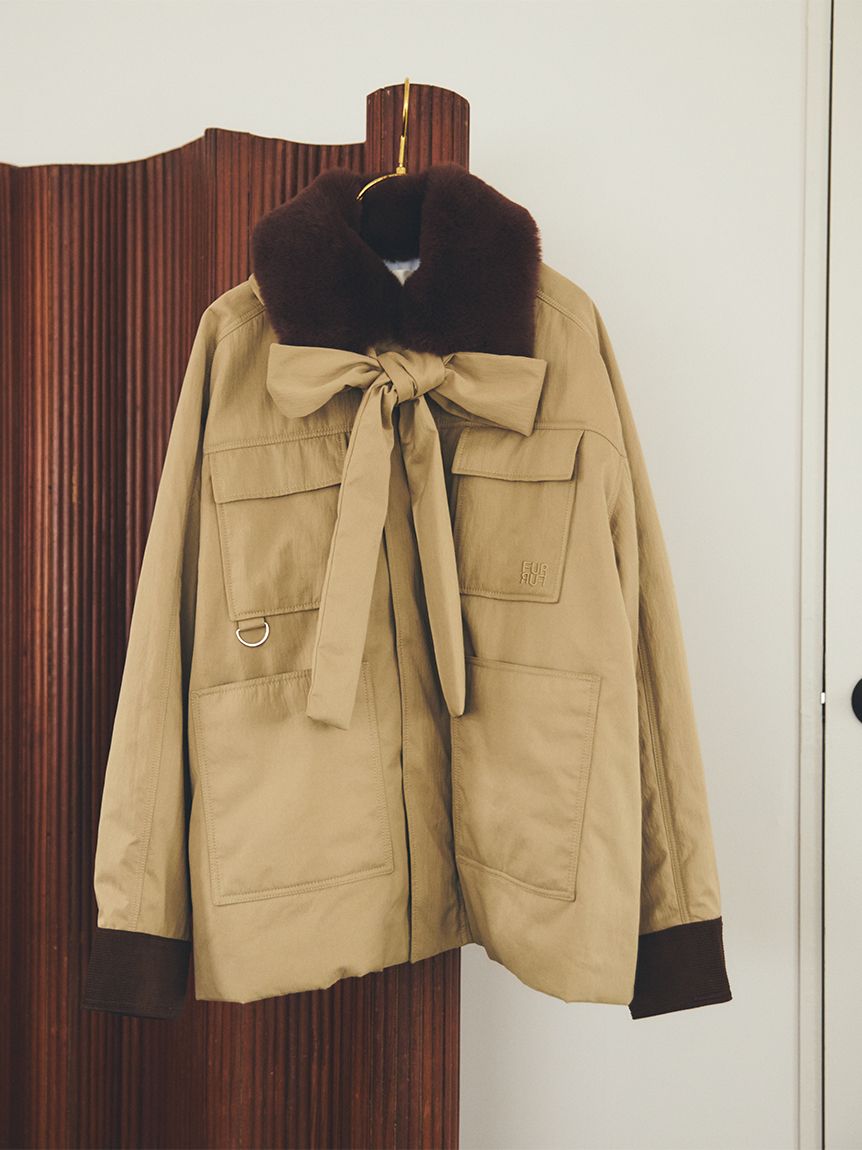 ね*る様 【新品】FUR FUR パデットボウタイワークブルゾン PNK フリー オフィシャルサイト限定カラー】パデットボウタイワークブルゾン