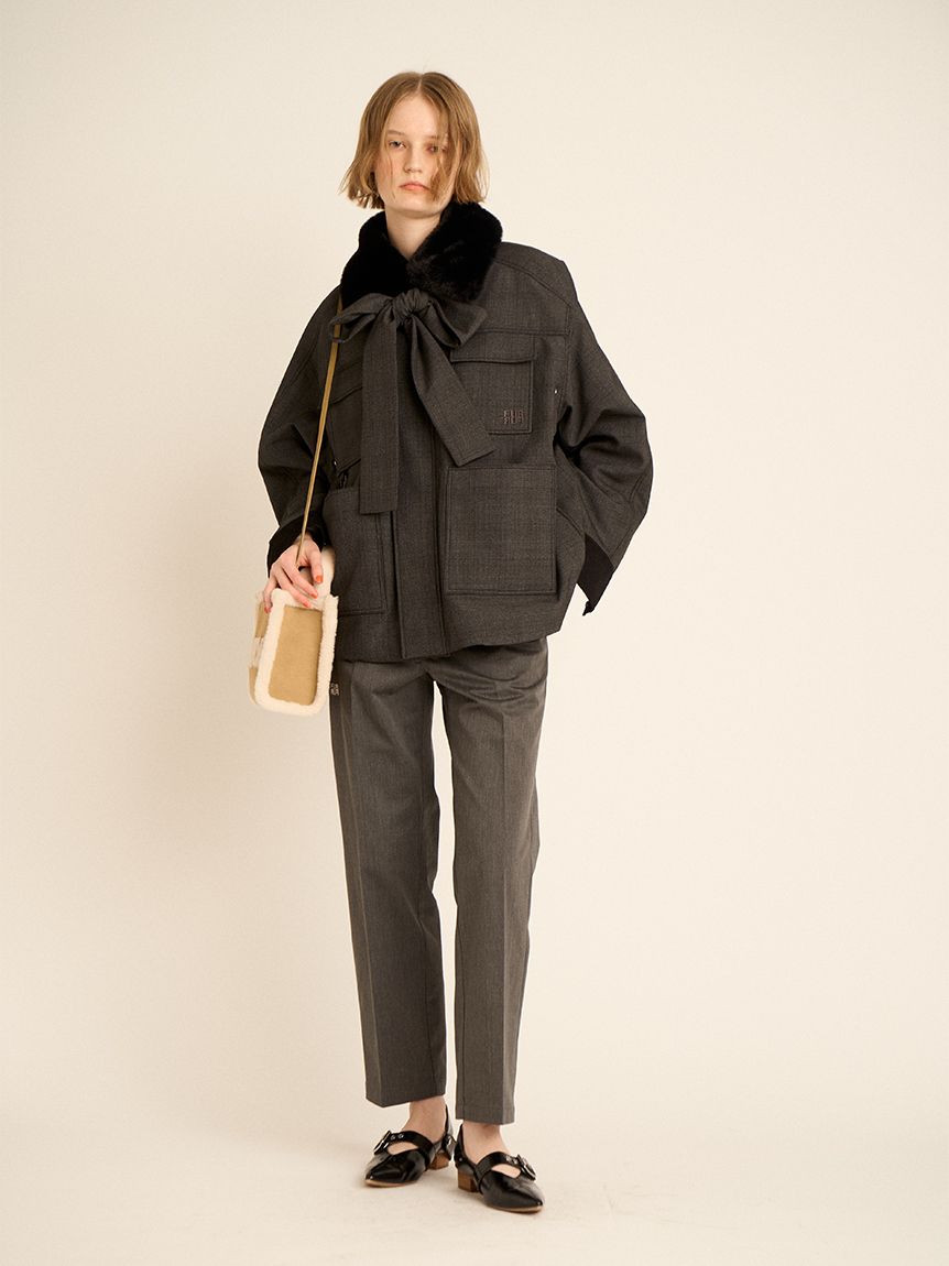 m*i様 【新品】FUR FUR パデットボウタイワークブルゾン BEG フリー オフィシャルサイト限定カラー】パデットボウタイワークブルゾン