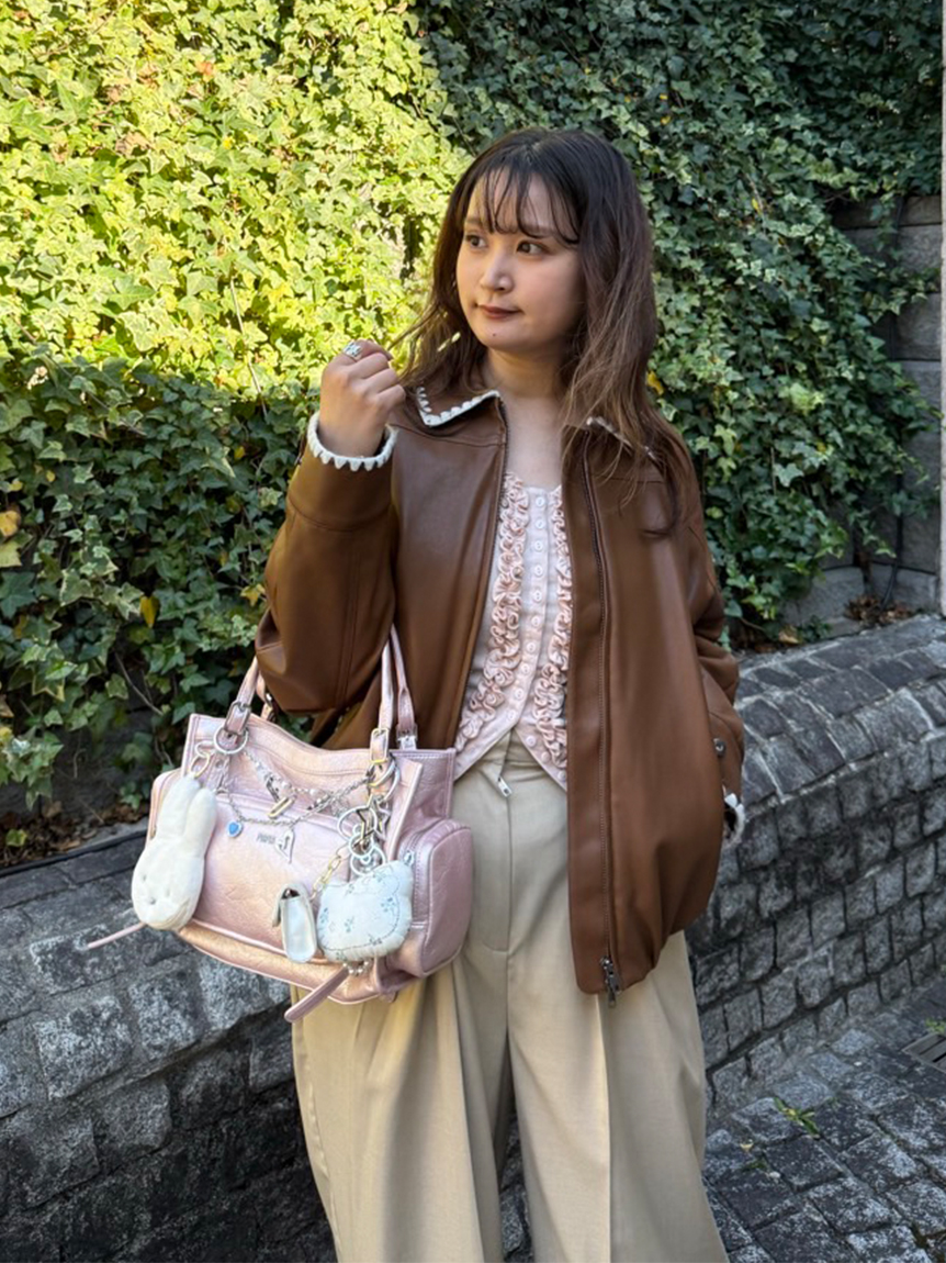 トリミング刺繍レザーライクブルゾン(ブルゾン)｜アウター｜FURFUR