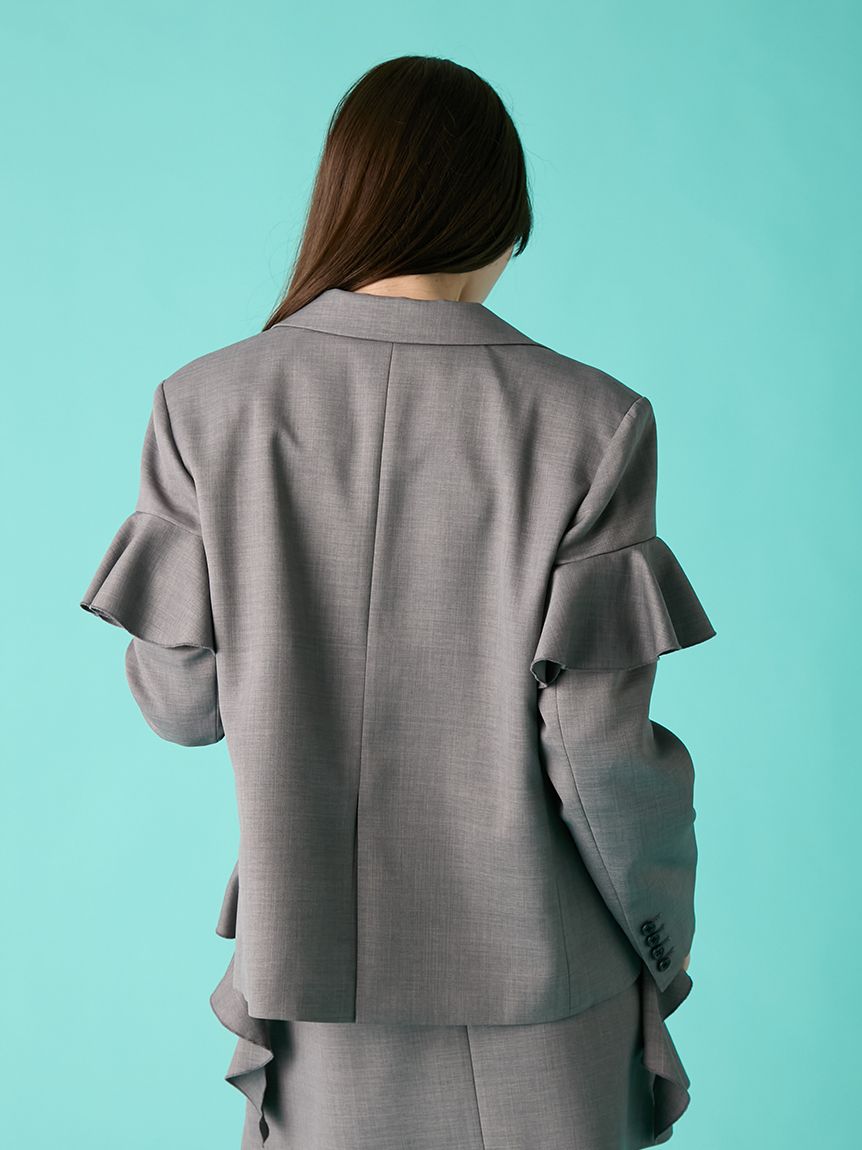 Bibiy. ブラック フリルテーラードジャケット F セール】レースフリルテーラードジャケット（テーラードジャケット