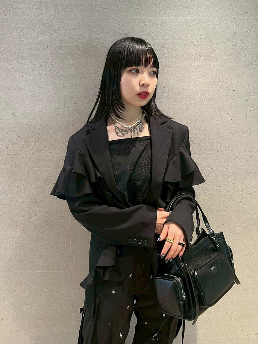 MOSCHINO ビジュー ビーズ フリル テーラードジャケット ブラック フリルデザインテーラードジャケット(ジャケット)｜アウター｜FURFUR