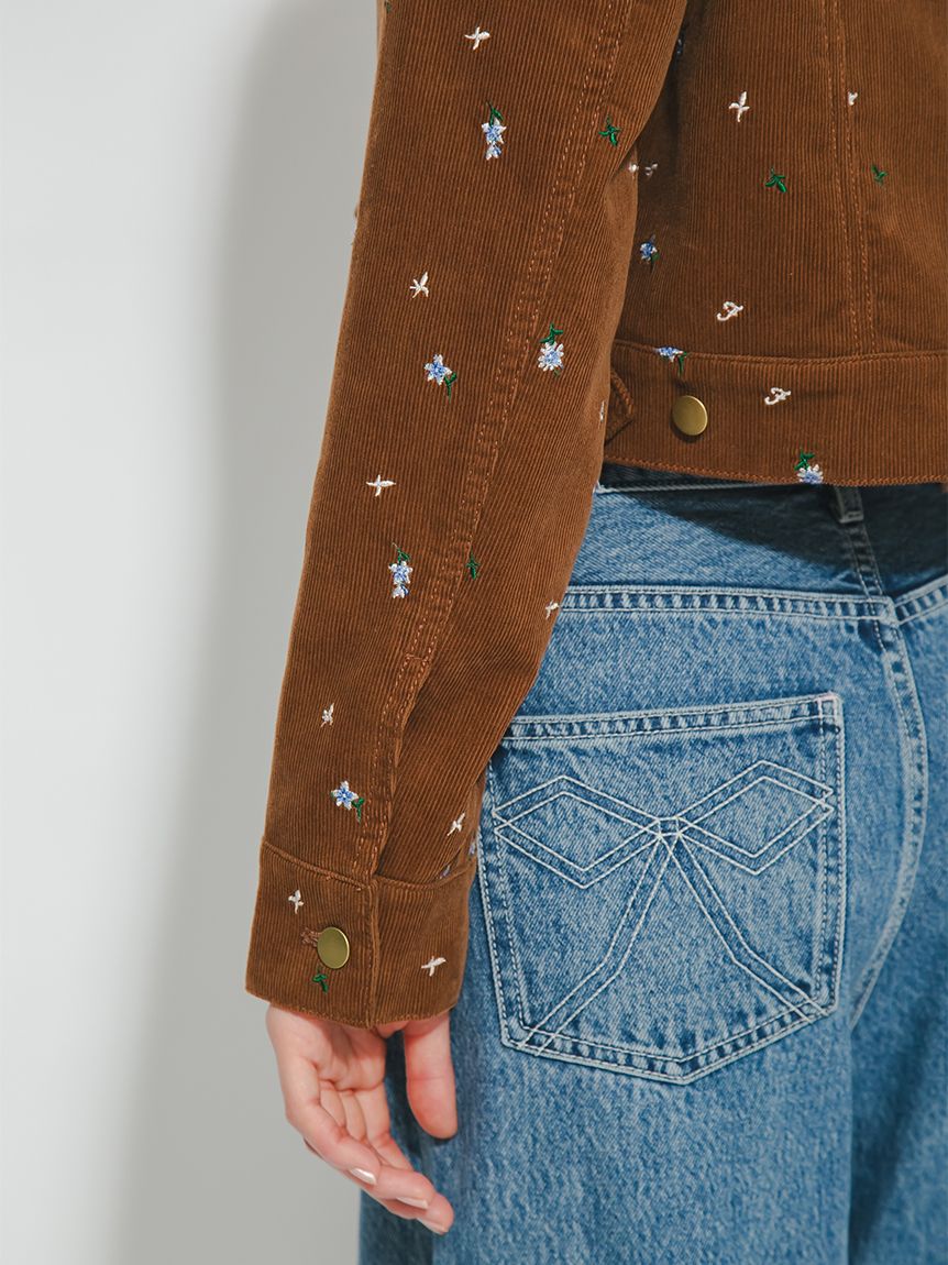 フラワー刺繍ノーカラージャケット(ノーカラージャケット)｜アウター