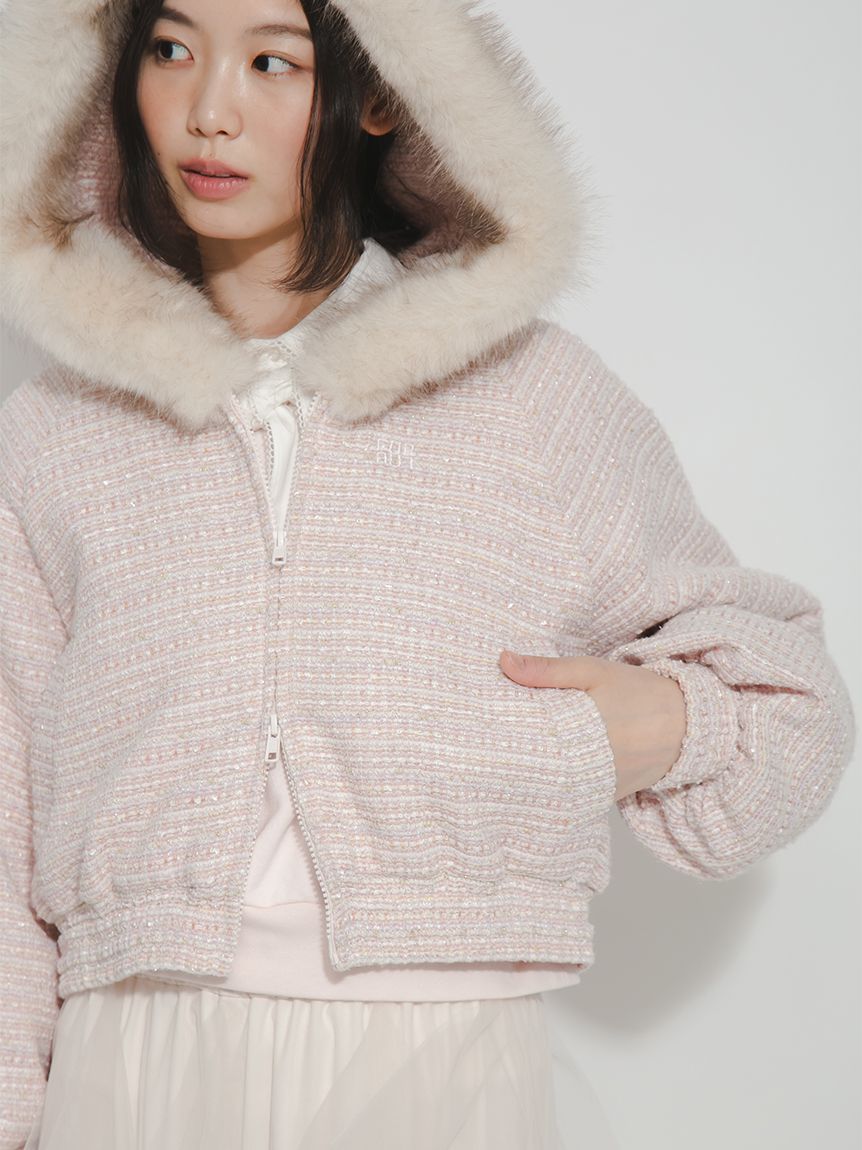 エコファーフードツイードブルゾン(ブルゾン)｜OUTER｜FURFUR（ファー